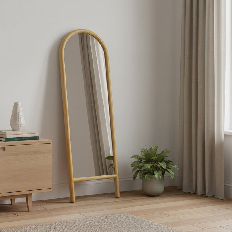 64" Natural Solid Wood Arch Full Length Mirror