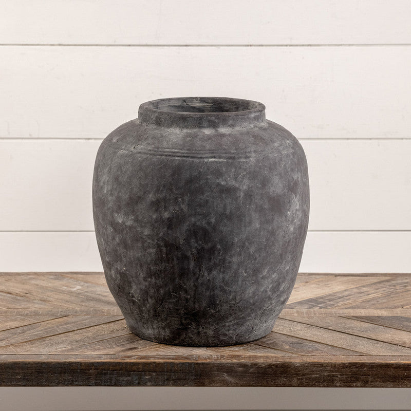 14" Weathered Charcoal Terracotta Vase