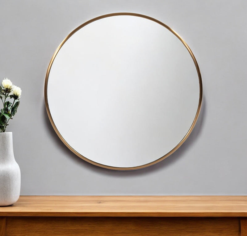 32" Antiqued Brushed Brass Round Wall Mirror