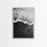Wave Edge, Cracked Earth, Tide Meets Stone, Nature Contrast, Canvas Print, Abstract Ocean Art, Minimalist Wall Decor, Bathroom Artwork White Frame