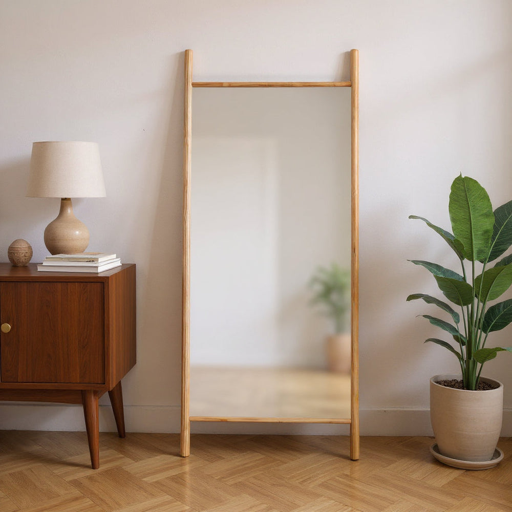 71" Natural Solid Wood Full Length Leaning Mirror