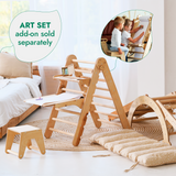 4in1 Montessori Climbing Frame: Pikler Triangle + Climbing Arch + Slide Board + Net – Beige