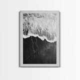 Wave Edge, Cracked Earth, Tide Meets Stone, Nature Contrast, Canvas Print, Abstract Ocean Art, Minimalist Wall Decor, Bathroom Artwork Gold Frame