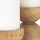 Set of Two Brown Distressed Geometric Solid Wood Pillar Candle Holders