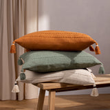 Caliche Textured Tasselled Cushion Natural