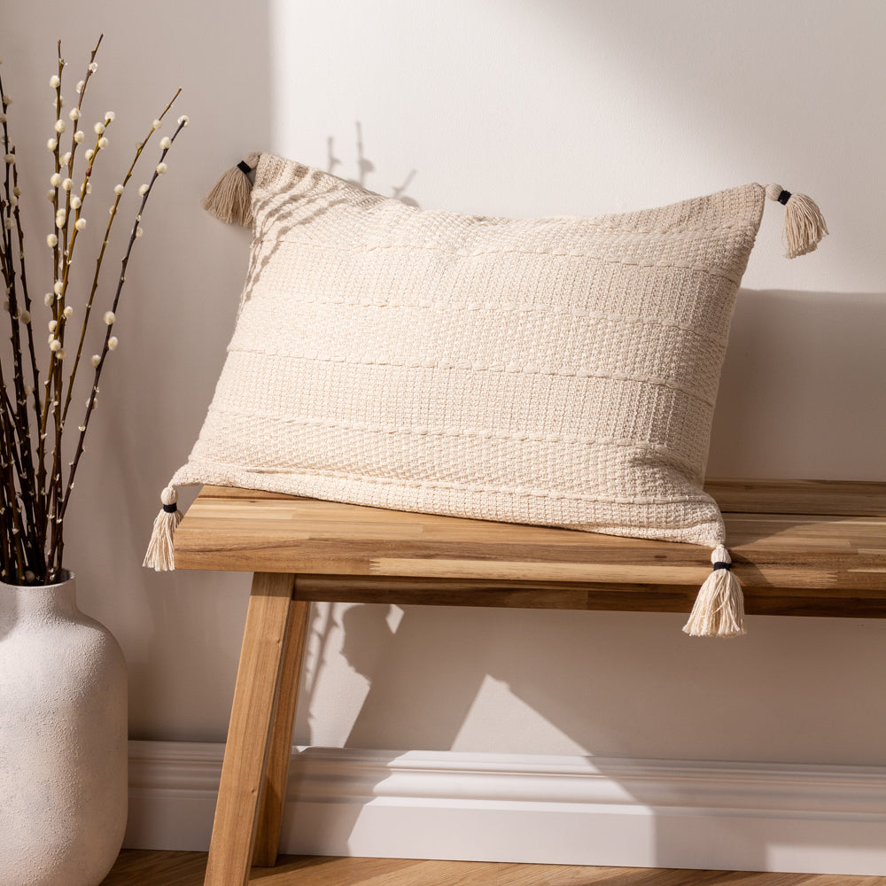 Caliche Textured Tasselled Cushion Natural