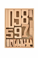 Set of wooden numbers on a white background