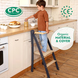 Folding Helping Stool – Montessori Growing Chair with Safety Rails for Toddlers – Grey
