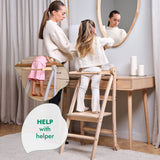 Folding Growing Chair – Montessori Step Stool with Safety Rails for Toddlers – Beige