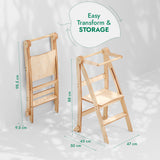 Folding Growing Chair – Montessori Step Stool with Safety Rails for Toddlers – Beige