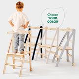 Folding Growing Chair – Montessori Step Stool with Safety Rails for Toddlers – Beige