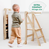 Folding Growing Chair – Montessori Step Stool with Safety Rails for Toddlers – Beige