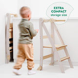 Folding Growing Chair– Montessori Step Stool with Safety Rails for Toddlers – White