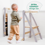 Folding Helping Stool – Montessori Growing Chair with Safety Rails for Toddlers – Grey