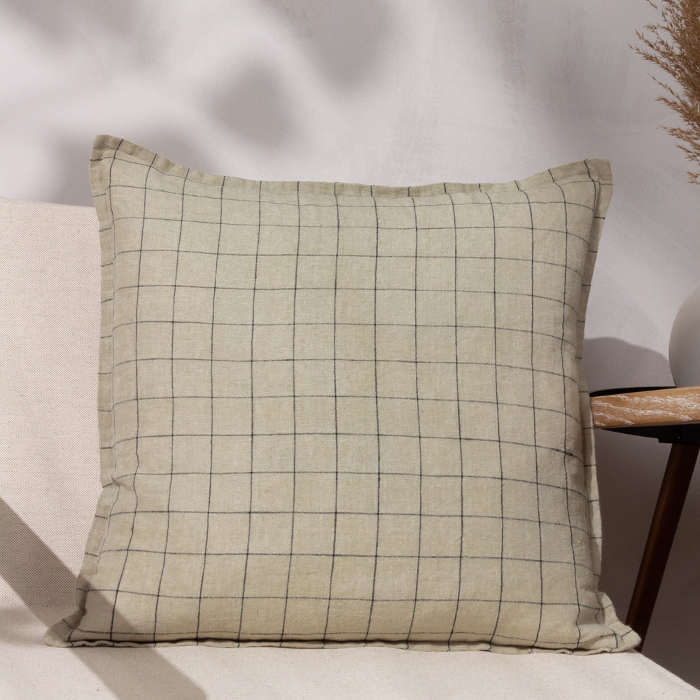 Linen Grid Check Cushion Stone