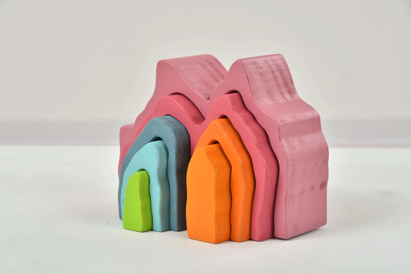 Stack of colorful foam blocks on a white background