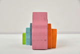 Stack of colorful rectangular blocks on a white background