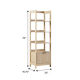Wooden bookshelf with dimensions on a white background