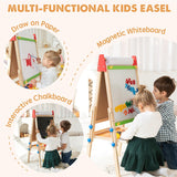 Tiny Land 3-in-1 art easel set up in a playroom with paper roll and art supplies for kids
