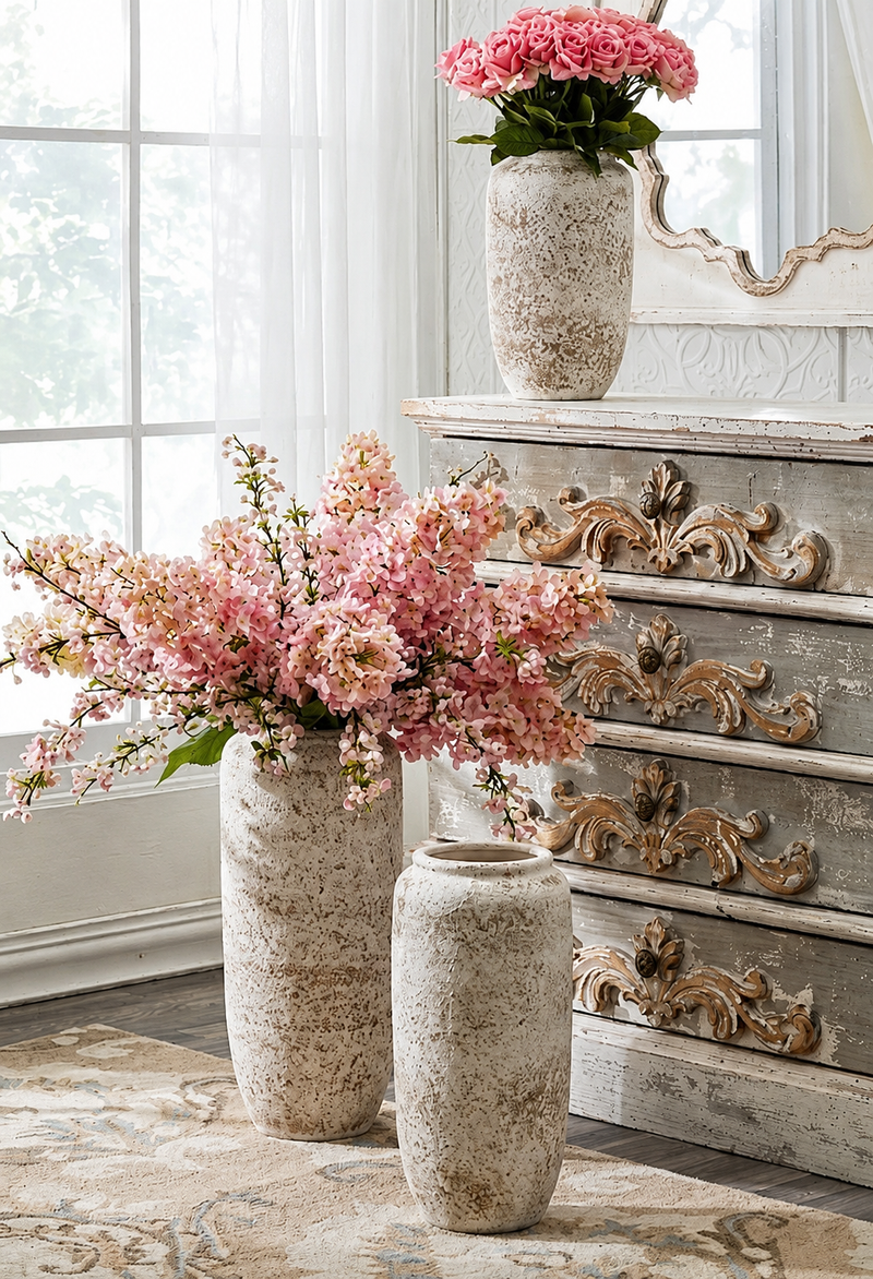 Cream & Taupe Textured Ceramic Vase - Choose Size