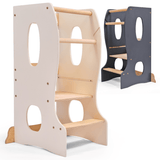 Stable Montessori Tower – Wooden Growing Chair with Cut-Out Handles – Ivory