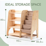 Wooden Montessori Shelves for Toddler 2in1: Bookshelf & Toy Shelving